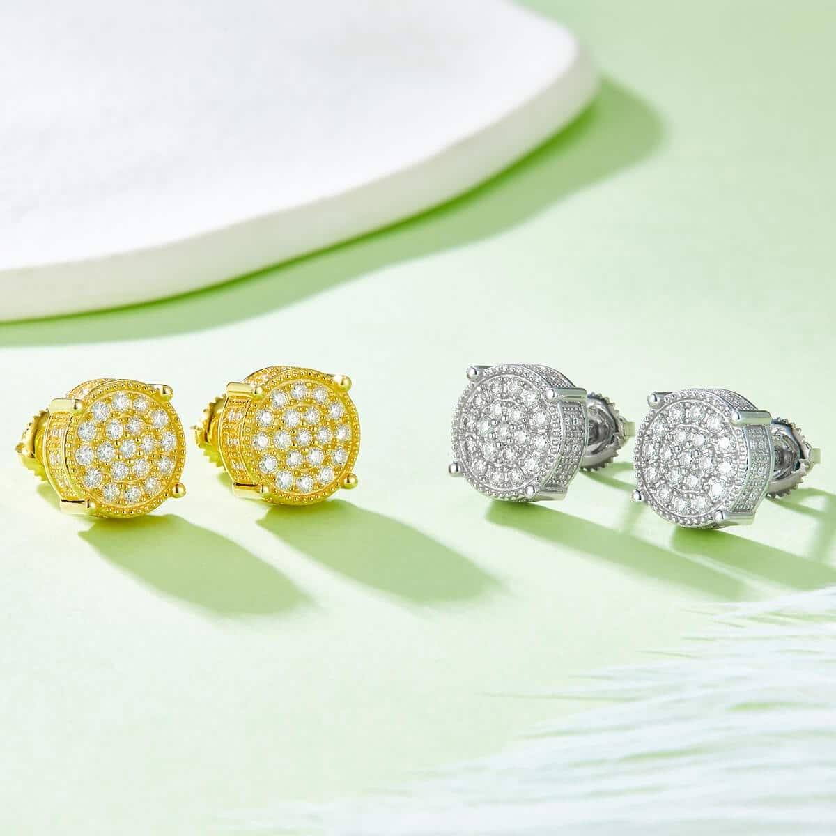 圆形立柱S925银D级莫桑钻厘石螺纹耳钉 J012A 05