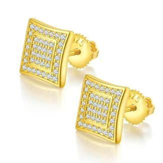 方形双环S925银D级莫桑钻厘石螺纹耳钉 J021A 02