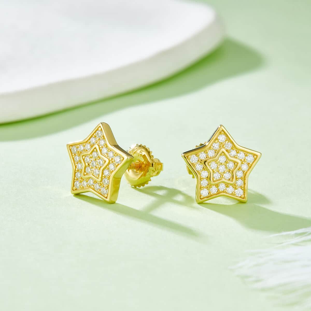 五角星S925银D级莫桑钻厘石螺纹耳钉 J022A 04