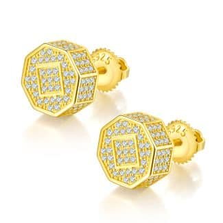 菱形S925银D级莫桑钻厘石螺纹耳钉 J023A 02