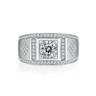 秋生款S925银镀白金1.0克拉D级莫桑钻男戒 M75A 02