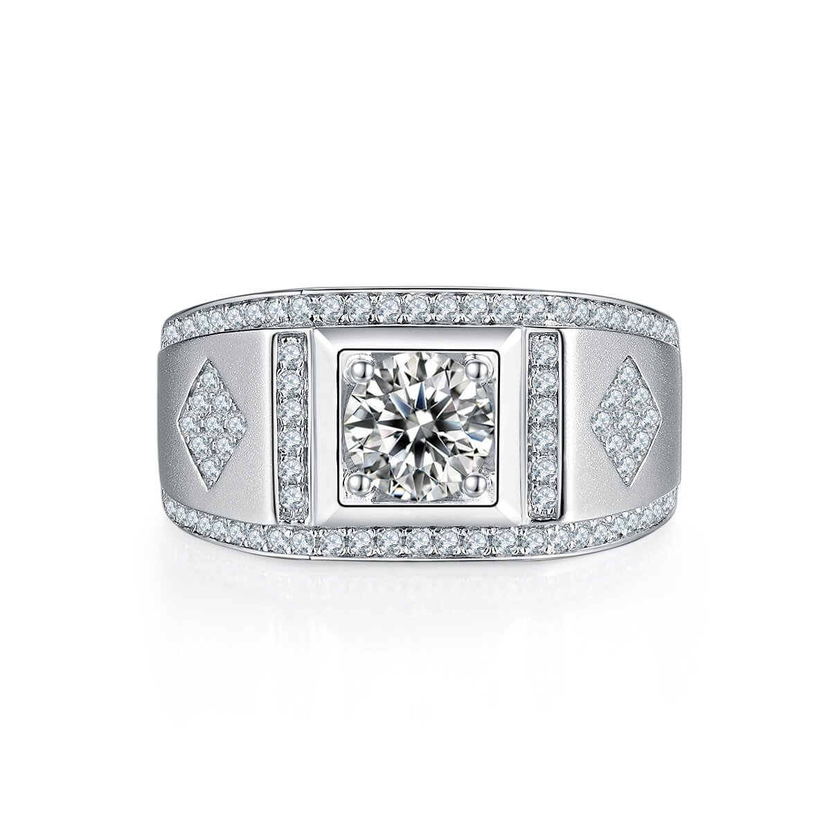 秋生款S925银镀白金1.0克拉D级莫桑钻男戒 M75A 02