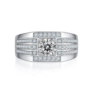 代沫款S925银镀白金1.0克拉D级莫桑钻男戒 M78A 02