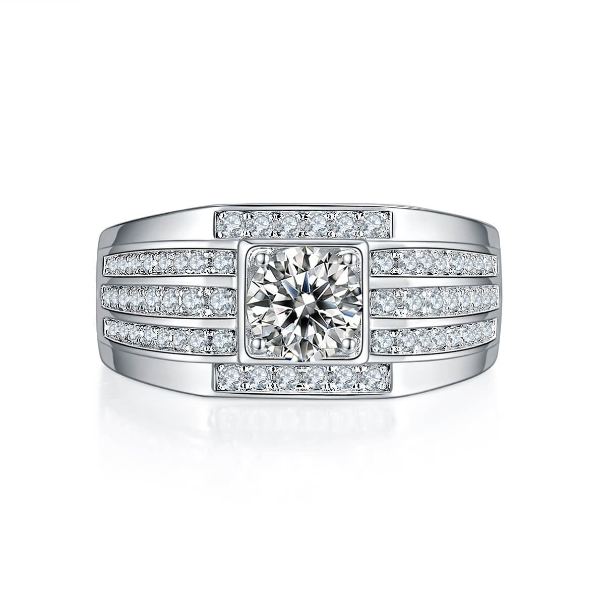 代沫款S925银镀白金1.0克拉D级莫桑钻男戒 M78A 02