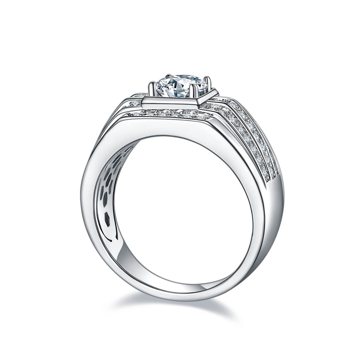 代沫款S925银镀白金1.0克拉D级莫桑钻男戒 M78A 03