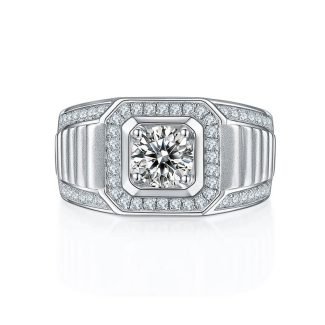 志安款S925银镀白金1.0克拉D级莫桑钻男戒 M83A 02