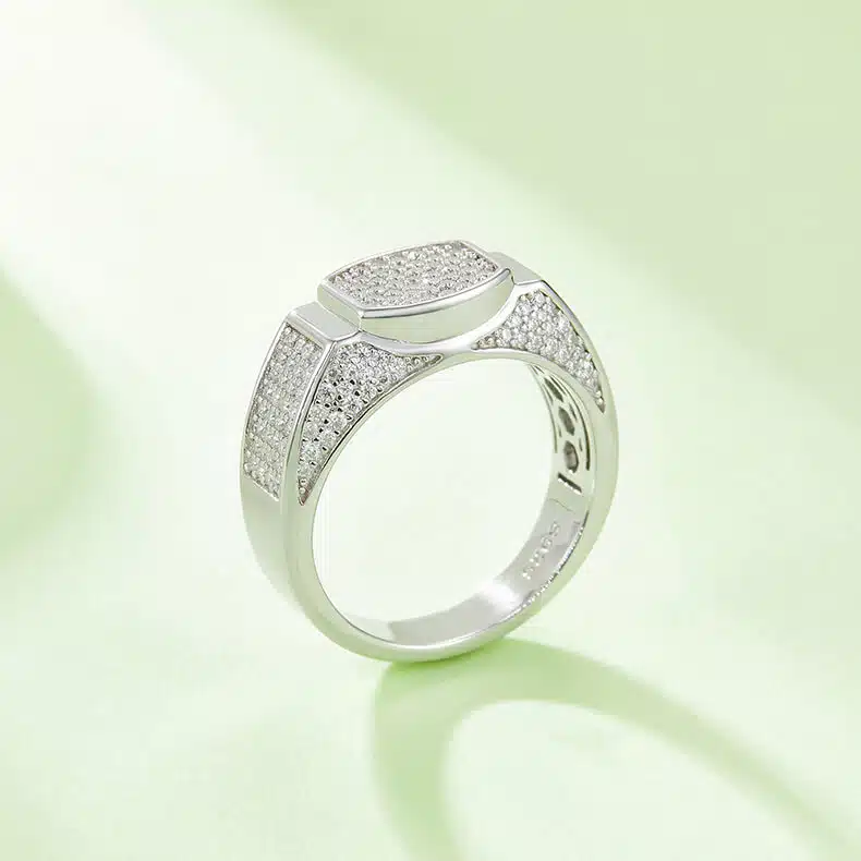 豪镶S925银镀白金D级0.95克拉莫桑钻厘石男戒 M86D 05