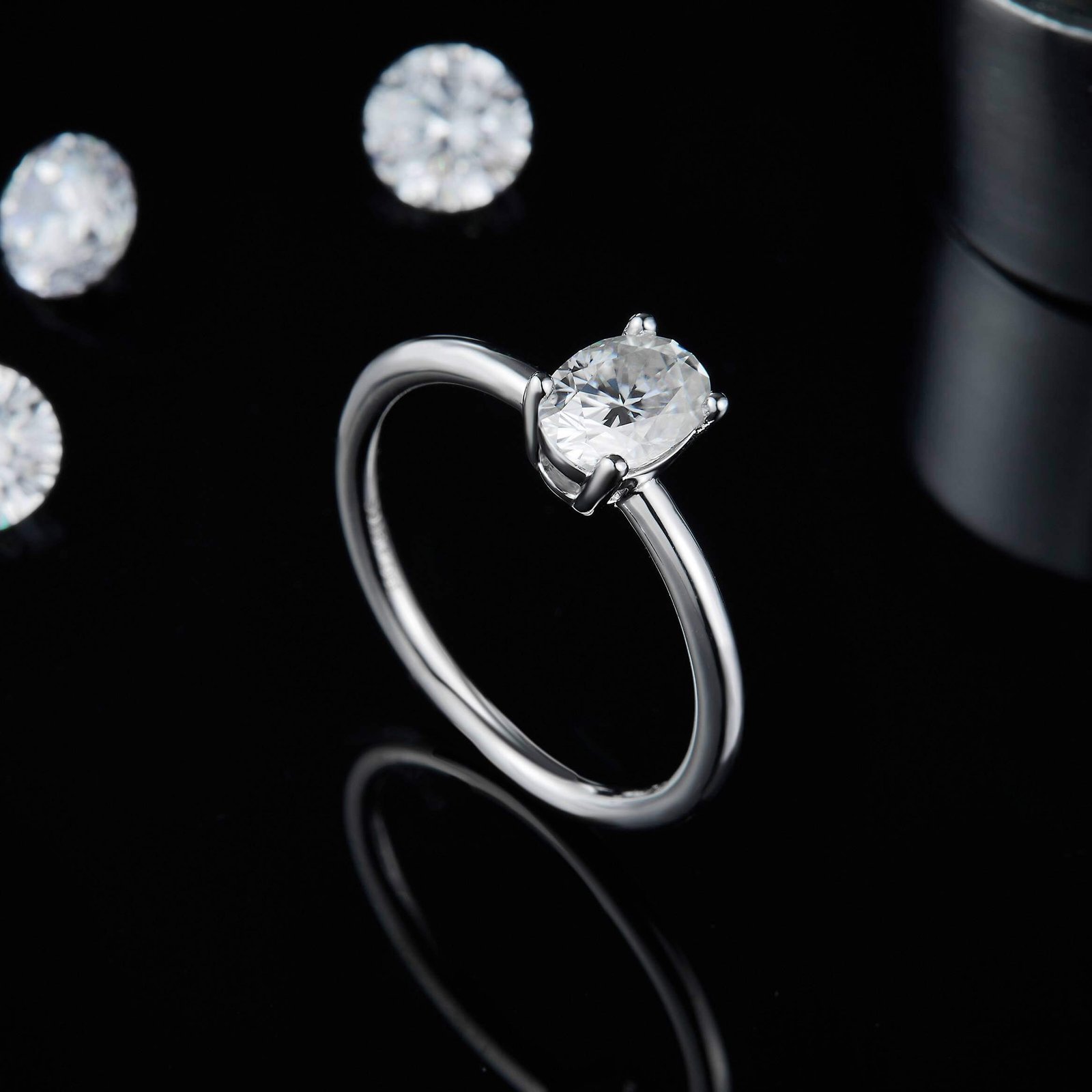 经典蛋形S925银镀白金1.0克拉2.0克拉D级莫桑钻女戒 M90I 05