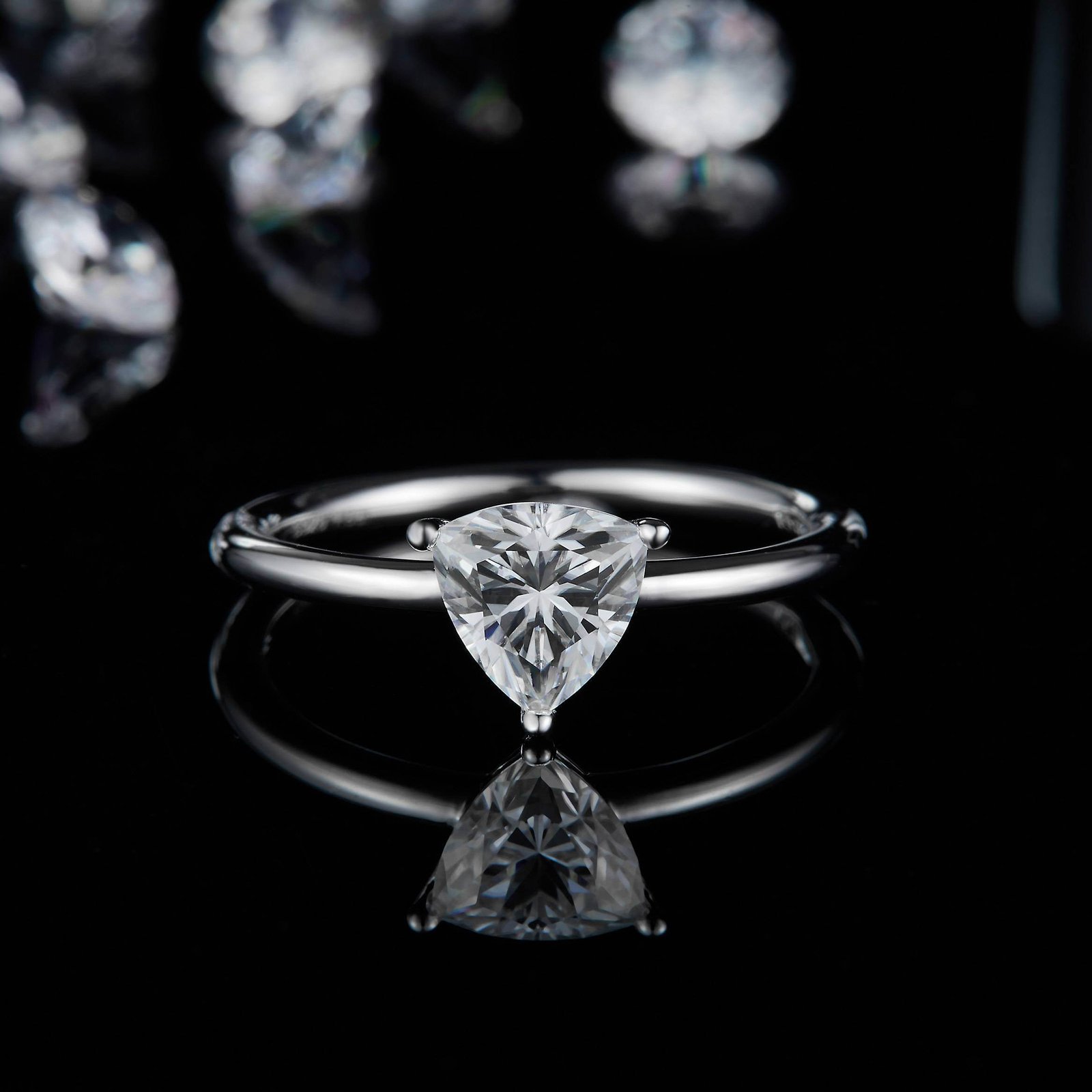 经典三角形S925银镀白金1.0克拉2.0克拉D级莫桑钻女戒 M90M 04