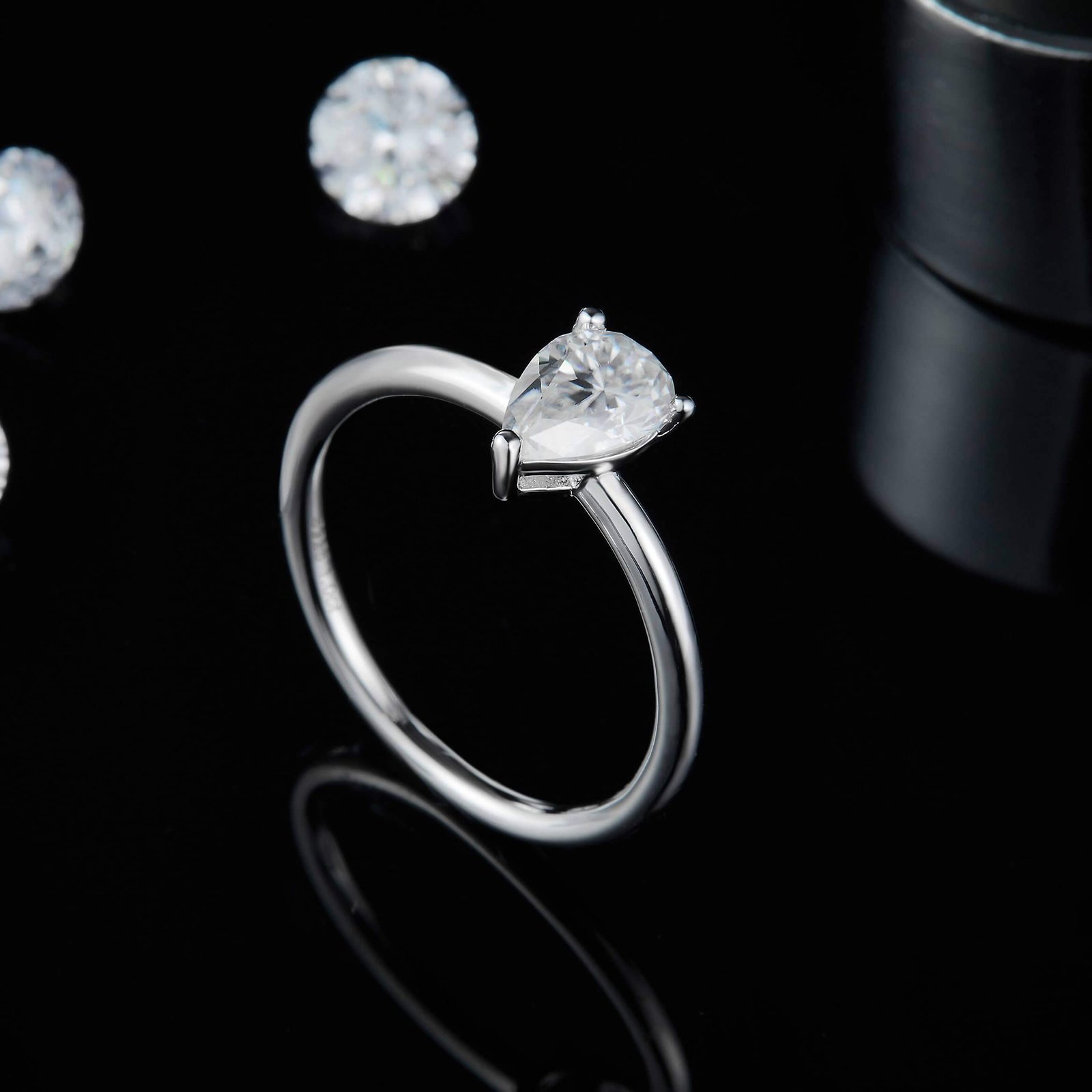 经典梨形S925银镀白金1.0克拉2.0克拉D级莫桑钻女戒 M90N 04