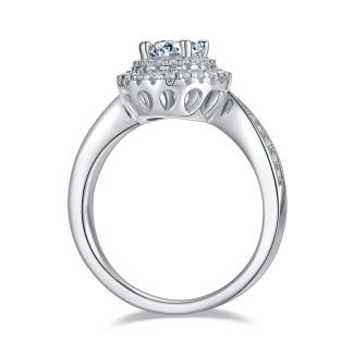 豪镶蛋形S925银镀白金1.0克拉D级莫桑钻女戒 M93B 02