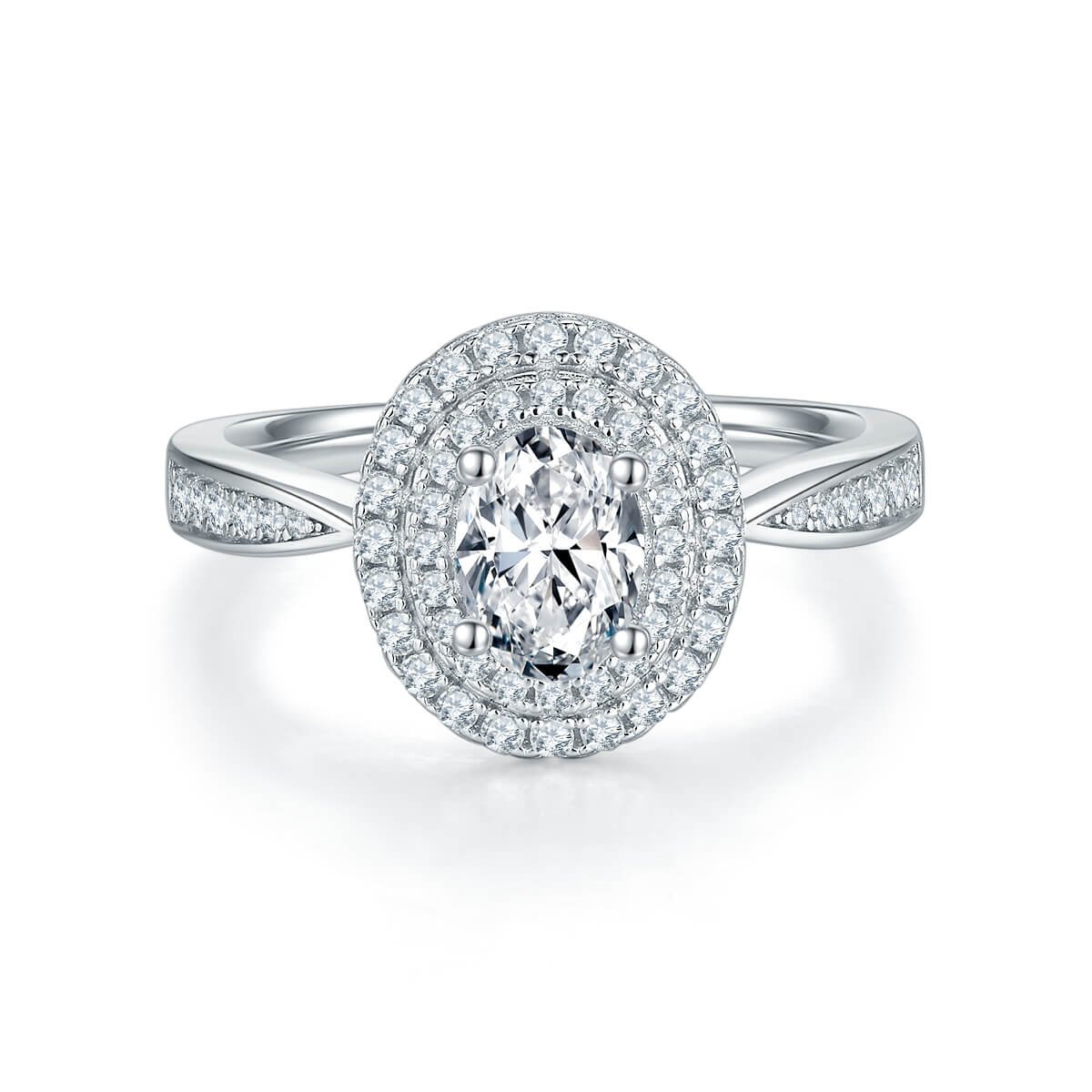 豪镶蛋形S925银镀白金1.0克拉D级莫桑钻女戒 M93B 03