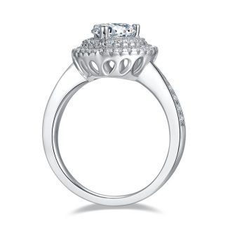 豪镶心形S925银镀白金1.0克拉D级莫桑钻女戒 M93C 02