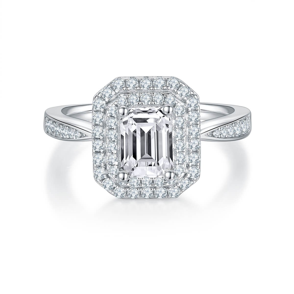 豪镶长方形S925银镀白金1.0克拉D级莫桑钻女戒 M93D 01