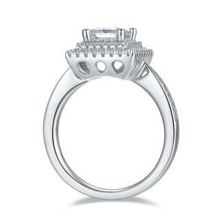 豪镶正方形S925银镀白金1.0克拉D级莫桑钻女戒 M93E 02