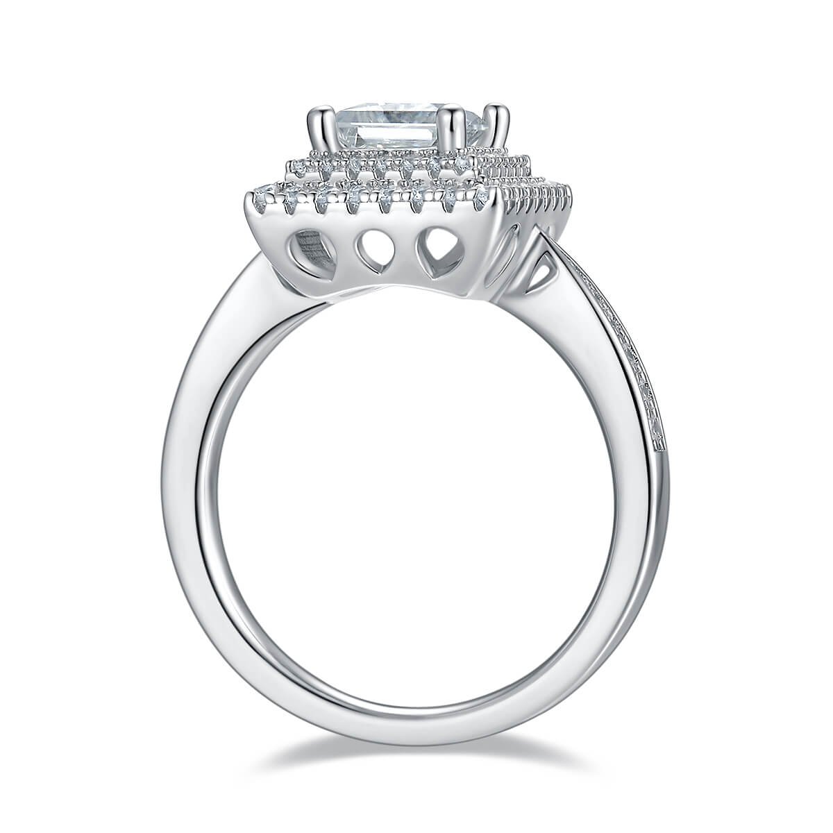 豪镶正方形S925银镀白金1.0克拉D级莫桑钻女戒 M93E 02