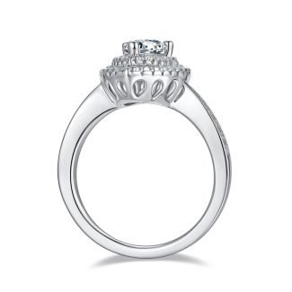 豪镶梨形S925银镀白金1.0克拉D级莫桑钻女戒 M93G 02