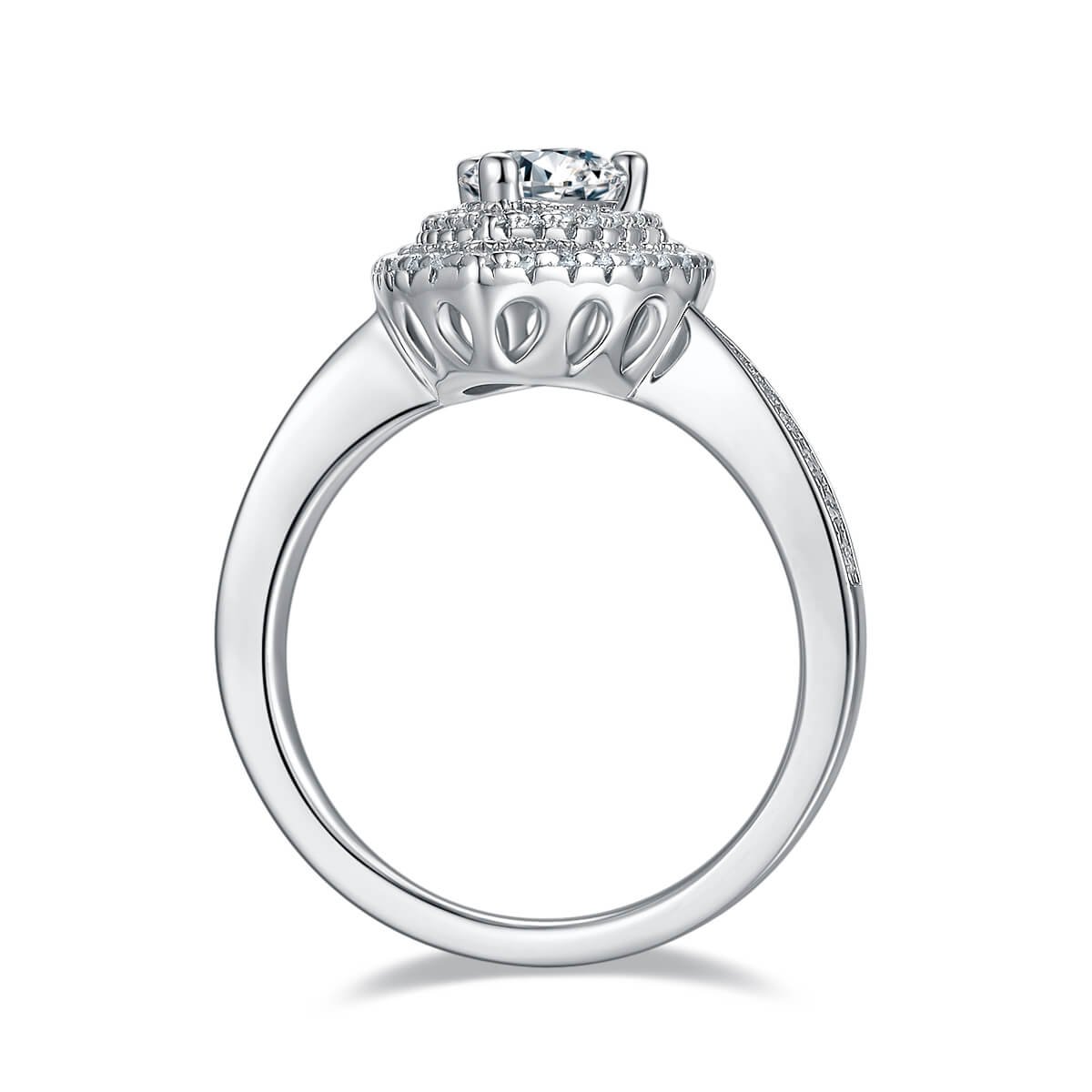 豪镶梨形S925银镀白金1.0克拉D级莫桑钻女戒 M93G 02