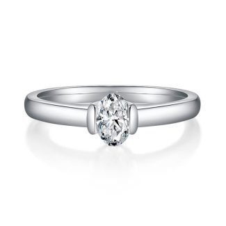 简约蛋形S925银镀白金0.5克拉D级莫桑钻女戒 M94B 02