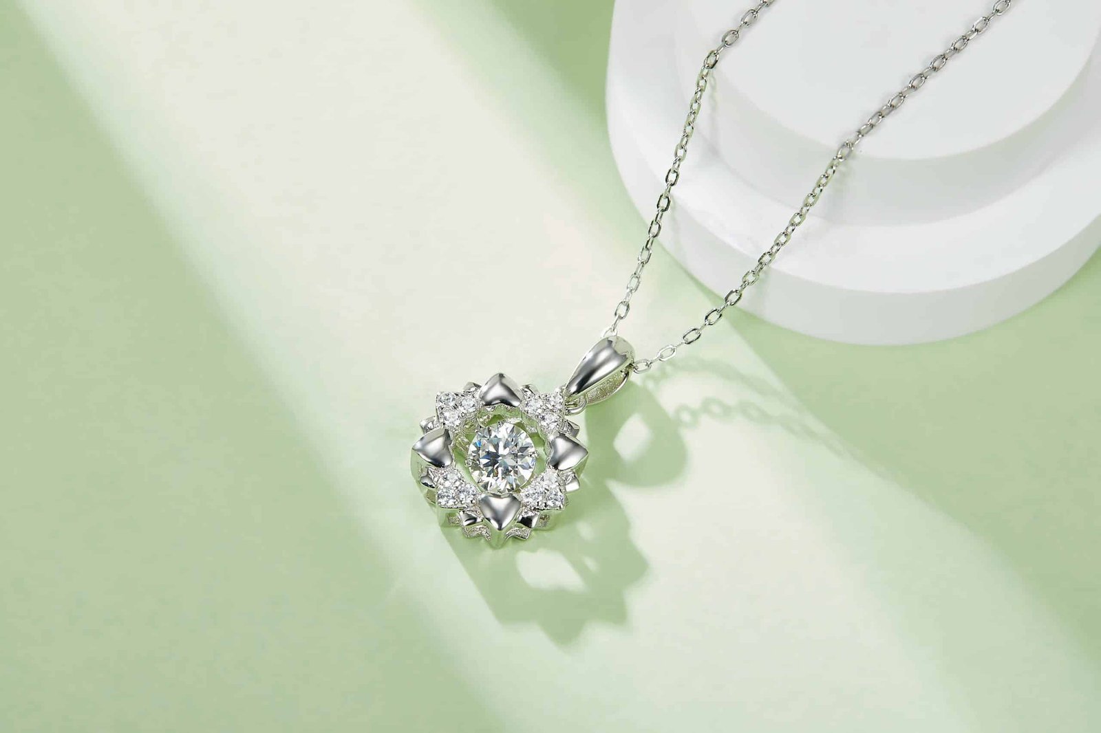 灵动欢喜S925银镀白金50分D色莫桑钻项链 OLDT 04