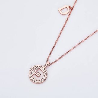 S925银字母D镀玫瑰金莫桑钻吊坠项链 OZMD 02
