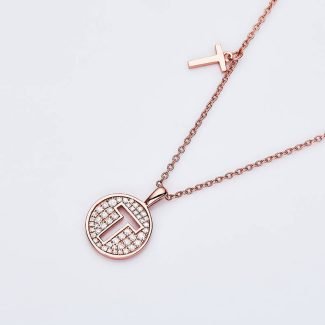 S925银字母T镀玫瑰金莫桑钻吊坠项链 OZMT 02