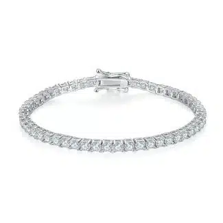 经典四爪网球链S925银镀18K白金D级莫桑钻手链 U02X 01