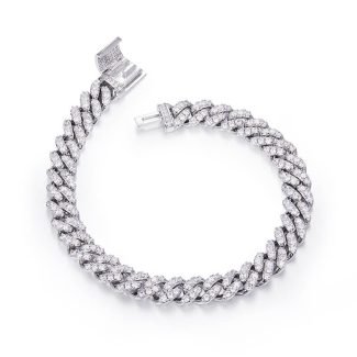 8mm宽S925银镶D色圆形莫桑钻厘石古巴链手链 UGBB 02