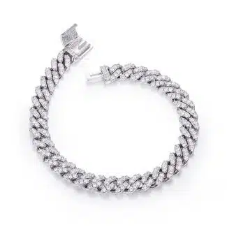 8mm宽S925银镶D色圆形莫桑钻厘石古巴链手链 UGBB 02