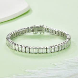 S925银镀18K白金0.5克拉/粒D级长方形莫桑钻网球链手链 UWQD 02