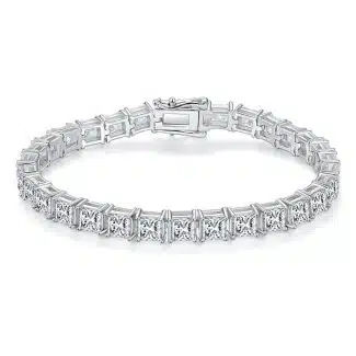 S925银镀18K白金0.5克拉/粒D级正方形莫桑钻网球链手链 UWQE 01