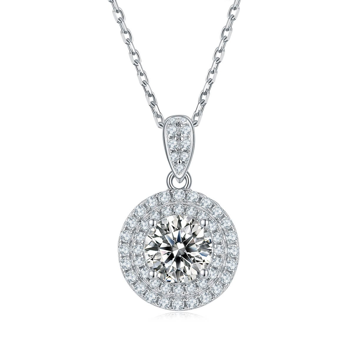 豪镶圆形S925银镀白金D级莫桑钻戒指项链耳钉套装