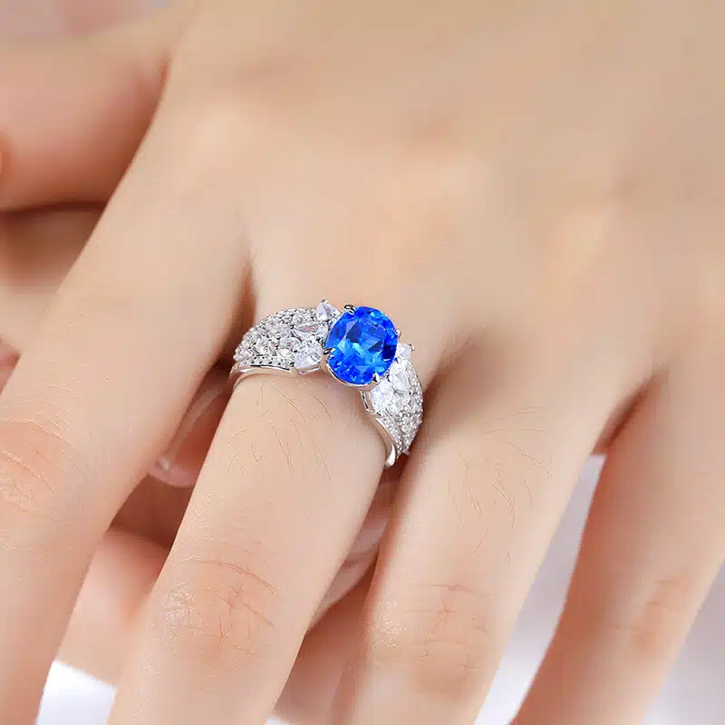 2.5克拉蛋形s925银镀18k5a锆石红宝石/蓝宝石/钴尖晶戒指