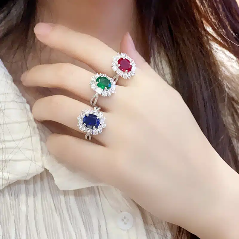 3.6克拉蛋形s925银镀18k5a锆石红宝石/蓝宝石/祖母绿/帕拉伊巴/钴尖晶戒指