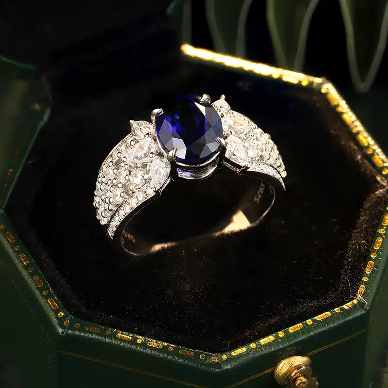 2.5克拉蛋形s925银镀18k5a锆石红宝石/蓝宝石/钴尖晶戒指