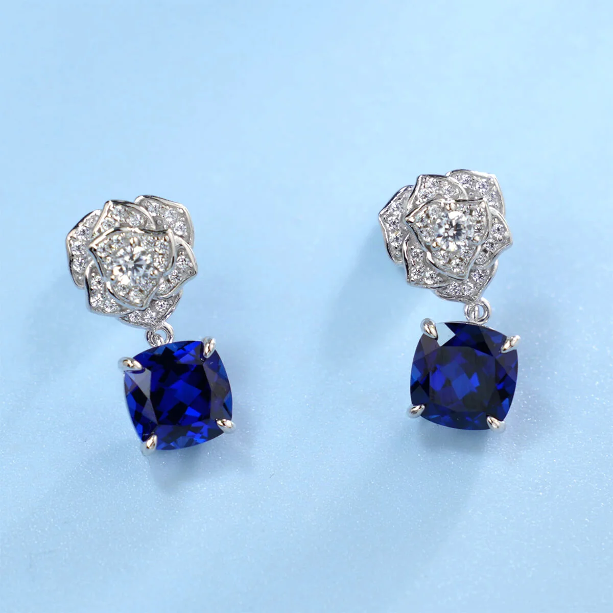 8x8mm肥方形s925银镀18k5a锆石红宝石/蓝宝石/祖母绿耳钉