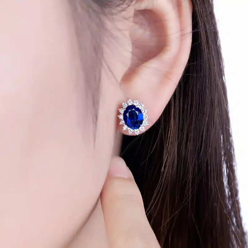3.4克拉蛋形s925银镀18k5a锆石红宝石/蓝宝石/祖母绿/帕拉伊巴耳钉
