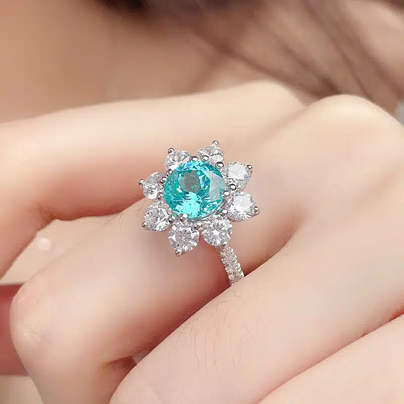 3.8克拉蛋形/圆形s925银镀18k5a锆石红宝石/蓝宝石/帕拉伊巴戒指