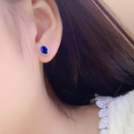 2克拉蛋形s925银镀18k5a锆石红宝石/蓝宝石耳钉